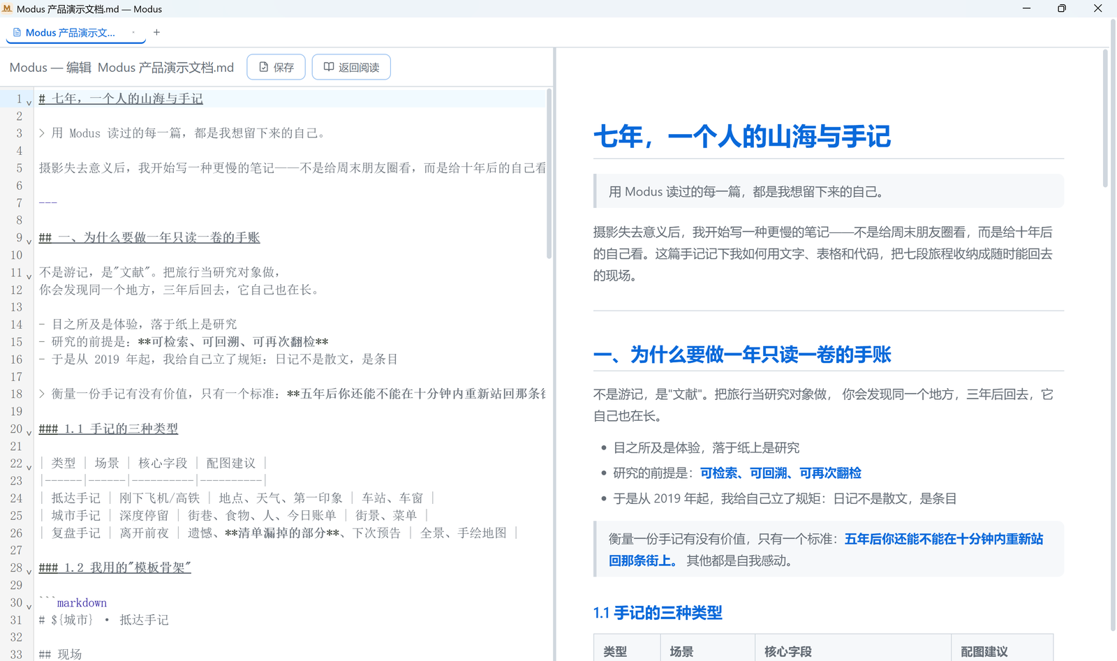 Modus 分屏编辑,左源码右预览